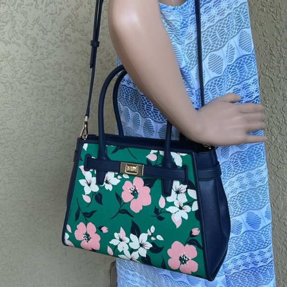 Kate Spade Lucia Lily Blooms Medium Satchel Green Multi - Picture 15 of 16